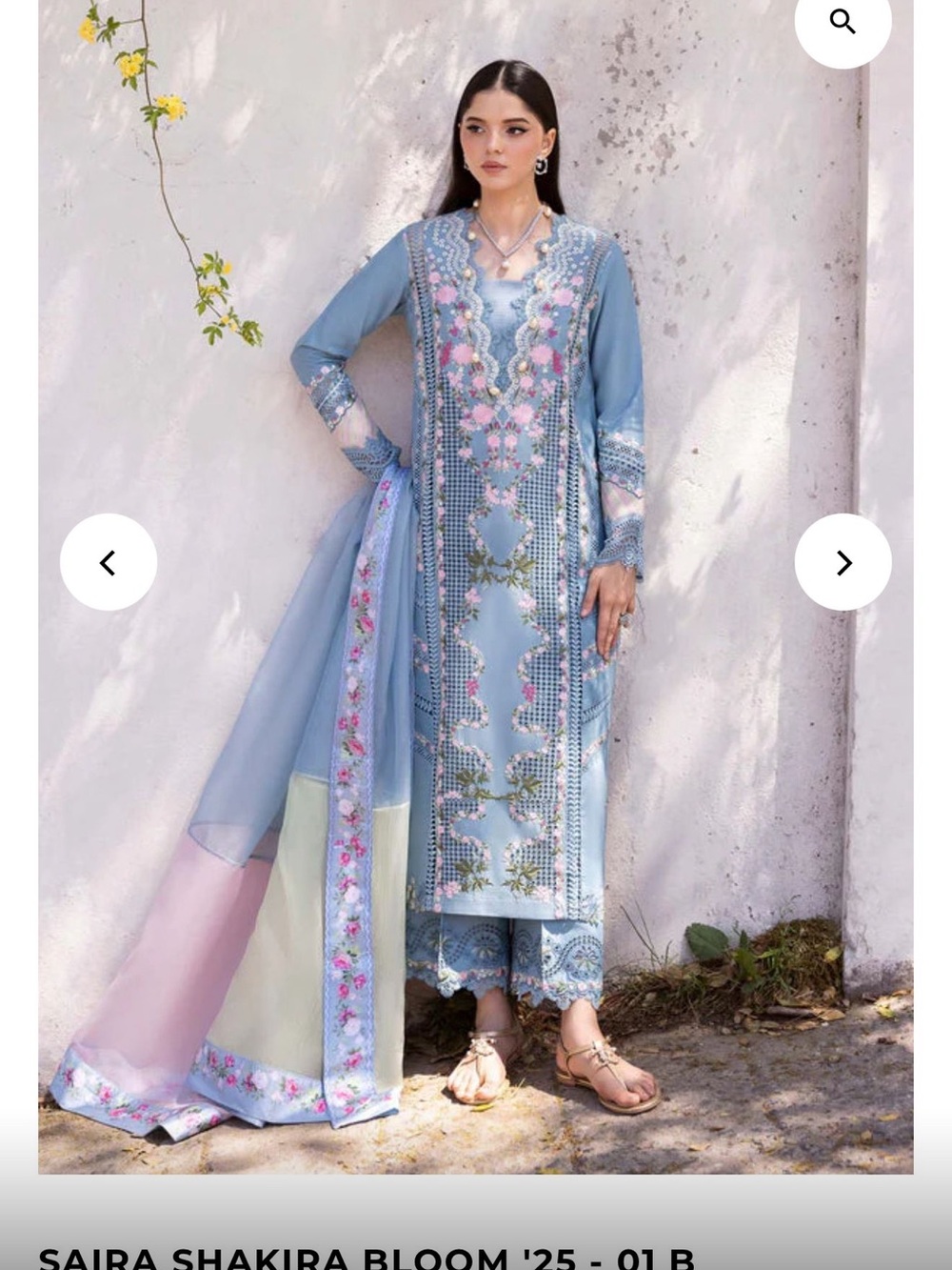 Embroidered Pale Blue Floral Long Dress with Dupatta